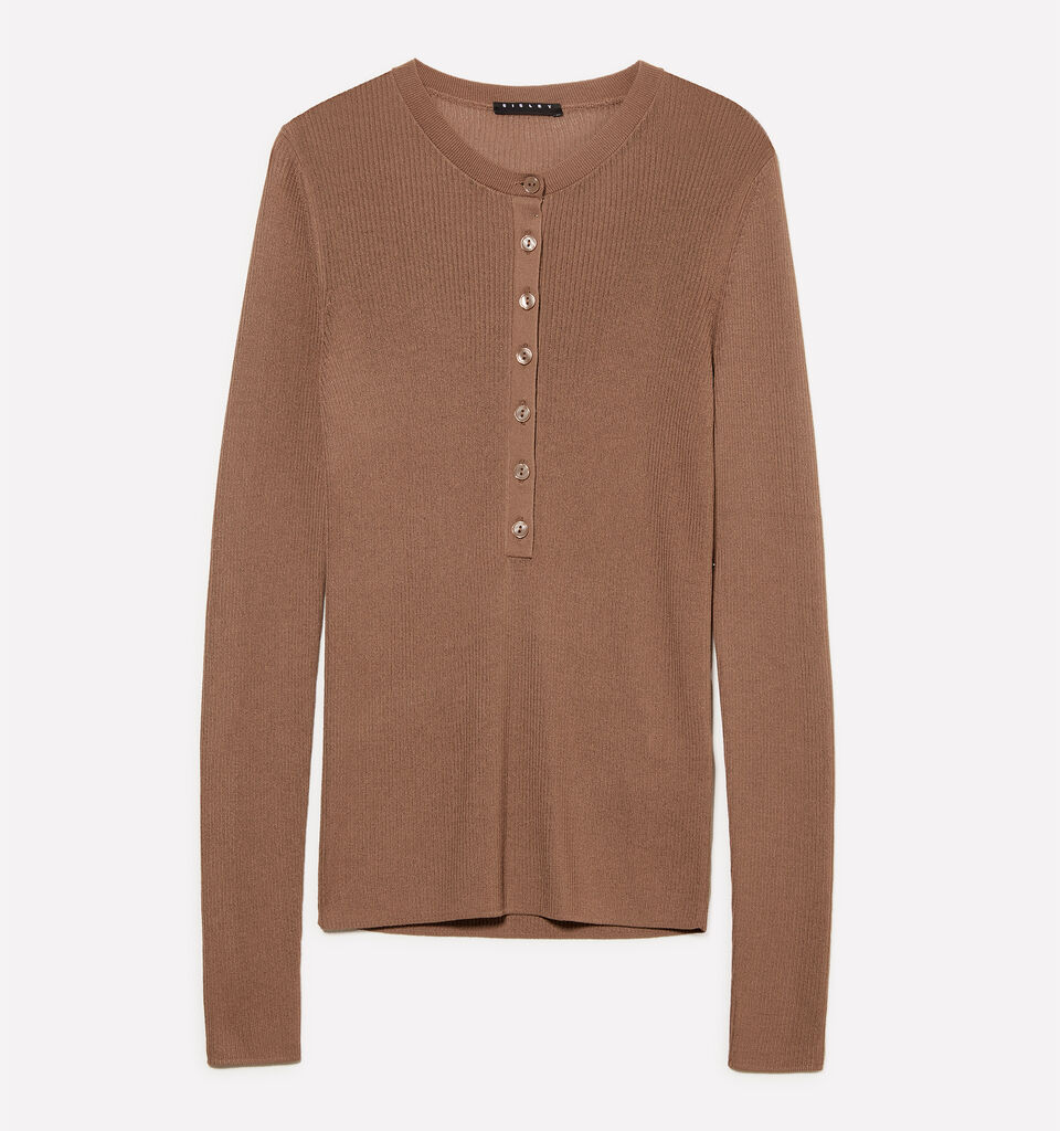 Brown Henley top - women's crew neck sweaters - Brown | Sisley image number 5